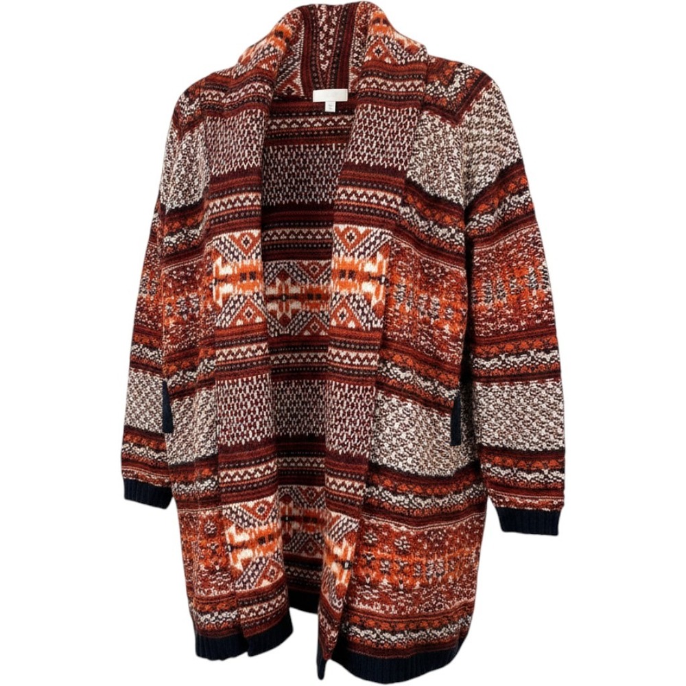 Freeway Cardigan Sweater Womens S Orange Southwestern Fair Isle Lamb Wool Blend